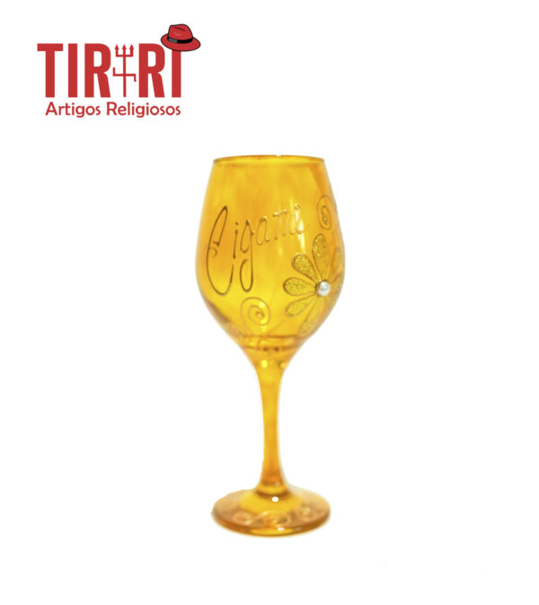 TAÇA CIGANA AMARELA C/DETALHES EM DOURADO 20X7CM