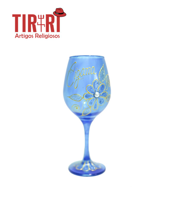 TAÇA CIGANA AZUL C/DETALHES EM DOURADO