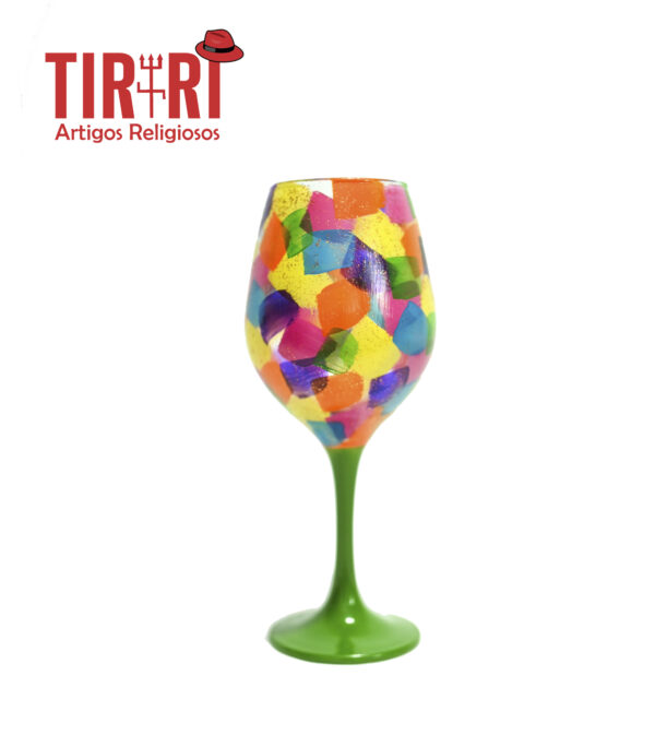 TAÇA CIGANA COLORIDA C/BASE VERDE 22X8CM