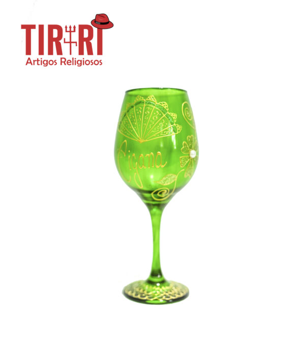 TAÇA CIGANA VERDE C/DETALHES DOURADOS 22X8CM
