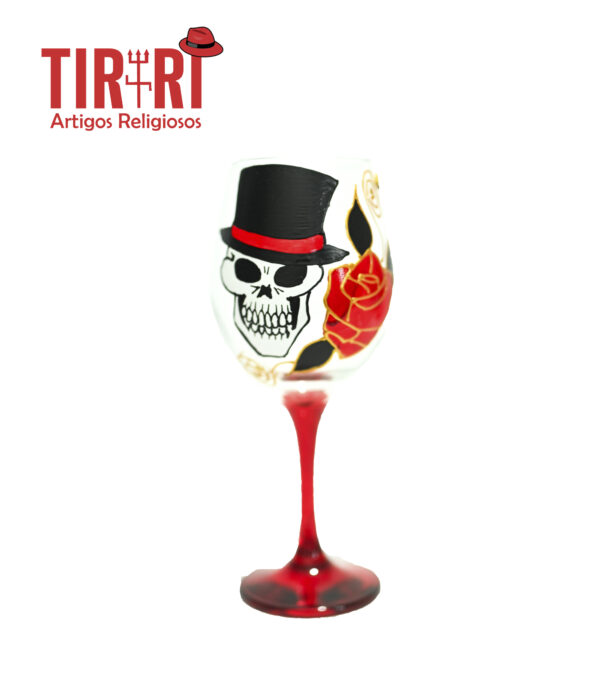 TAÇA ROSA CAVEIRA C/BASE VERMELHA 20x7cm