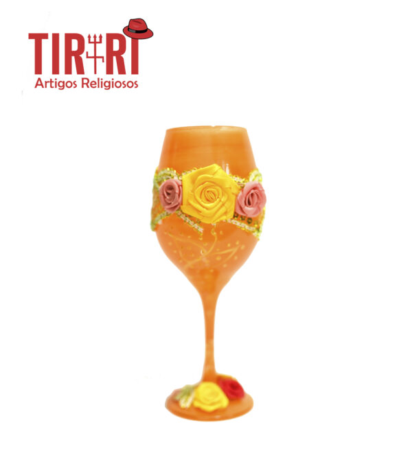 TAÇA LARANJA C/ROSAS COLORIDAS 21X7CM