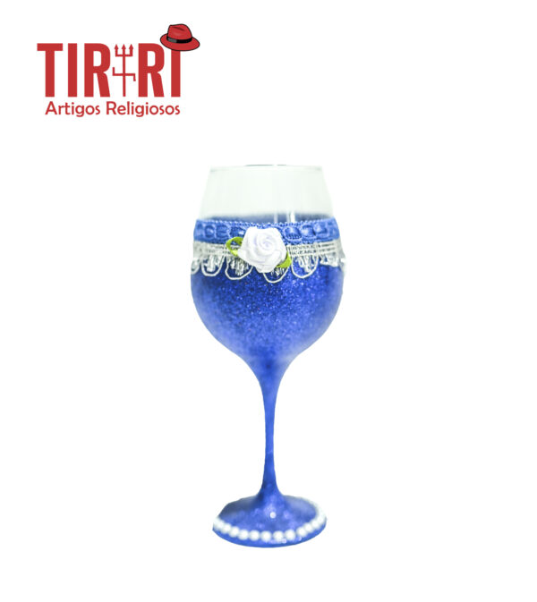 TAÇA LUXO AZUL C/DETALHES EM BRANCO 22X8CM