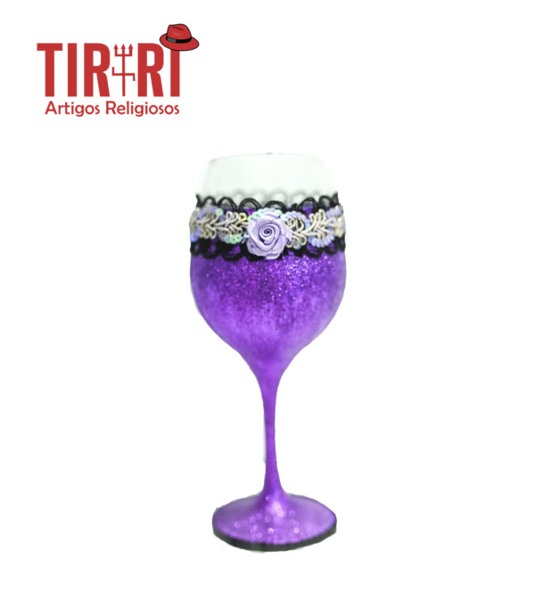TAÇA LUXO ROXA C/DETALHES EM PRETO C/ROSA LILAS 22x8