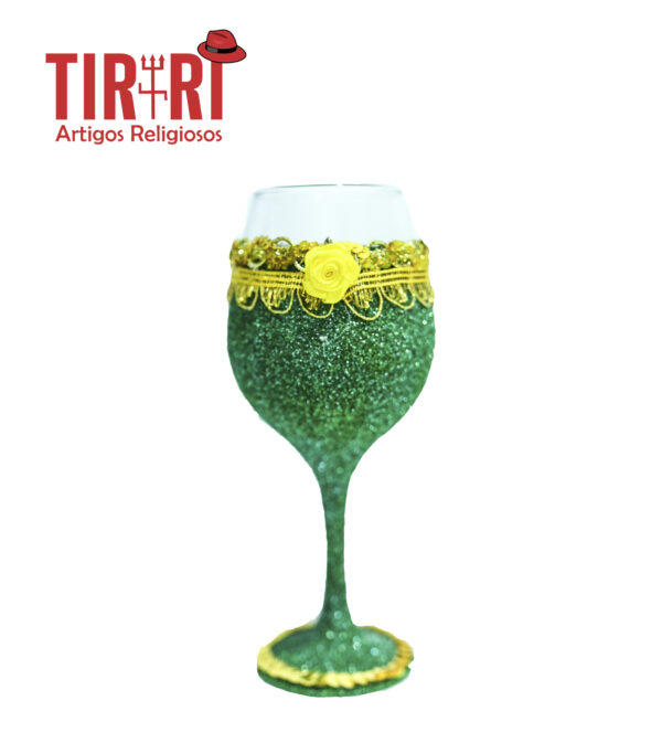 TAÇA LUXO VERDE C/DETALHES  AMARELO C/ROSA AMARELA 23X8CM