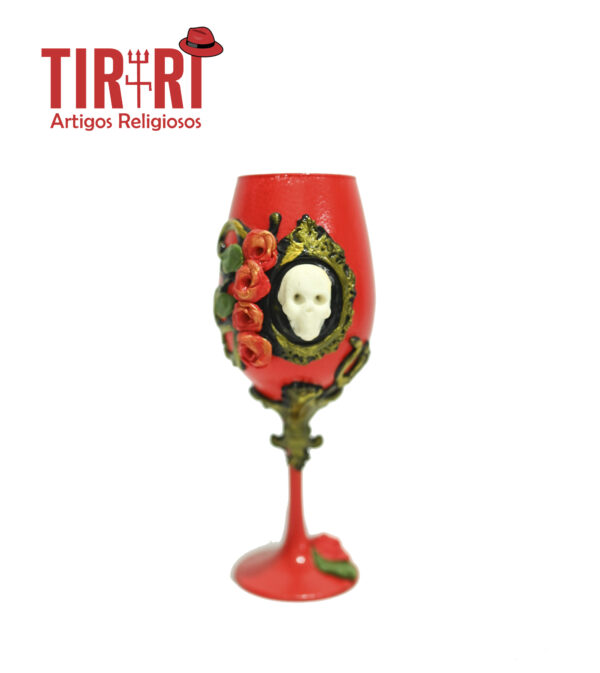 TAÇA LUXO VERMELHA C/CAVEIRA 22X7CM