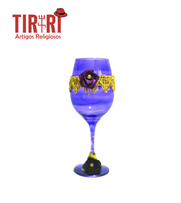 TAÇA ROXA C/DETALHES EM DOURADO C/ROSAS PT E RX 21X7CM